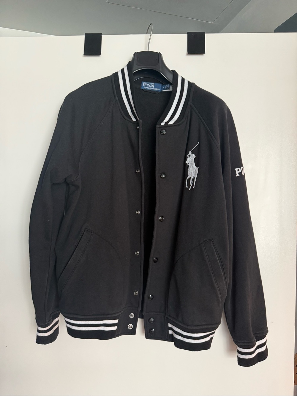 Ralph Lauren Black Bomber Jacket with White Stripe Trim